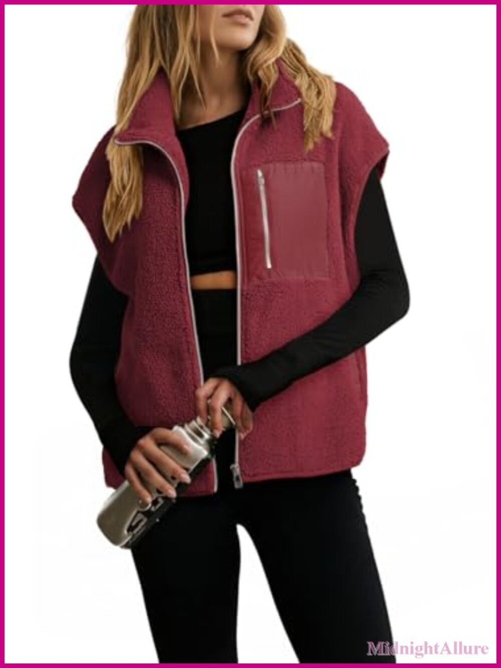 Sherpa Fleece Vest Zip Up Oversized Casual Layering